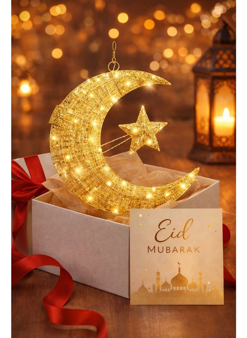 Home Care Copper Wire Lamp with Constant Warm LED Light â€“ 20cm Crescent Moon & Star Hanging Decoration (Battery Operated, 20 LEDs) - Image 5